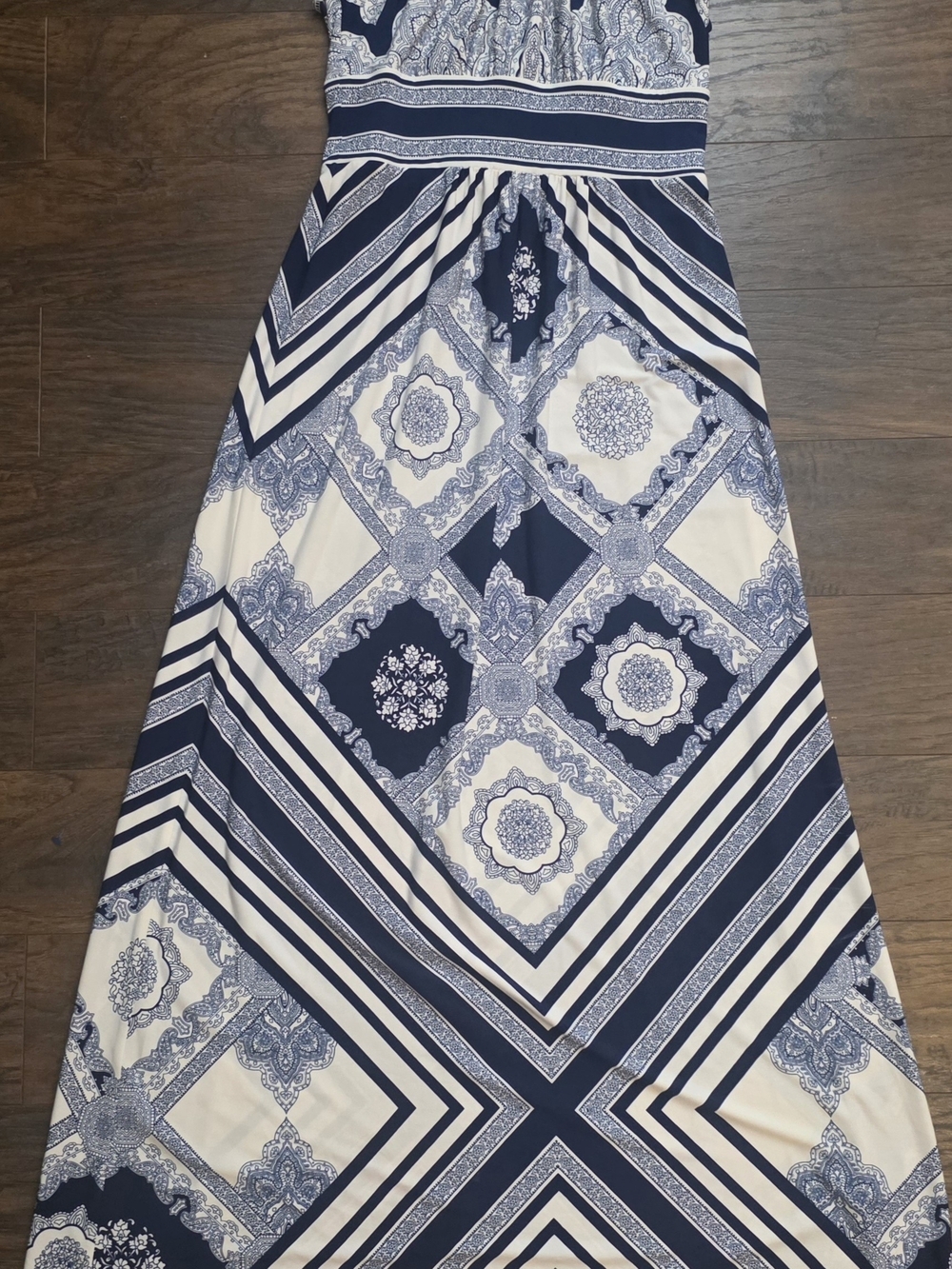 London Times Navy and White Printed Maxi Skirt